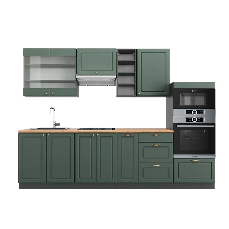 Vicco Fame-Line Küchenzeile Landhausstil in Grün-Gold und Anthrazit mit Eiche-Optik, Breite: 280 cm - Bild 2