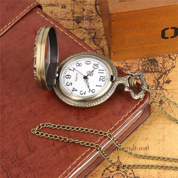 NOWVOGUE Steampunk Quarz Taschenuhr mit Lebensbaum Motiv in Bronze und Gold als Halskette für Damen und Herren - Bild 3