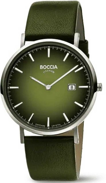 Boccia Herrenuhr, Quarz, Titan, Saphirglas, 39 mm, Leder, Grün - Bild 1