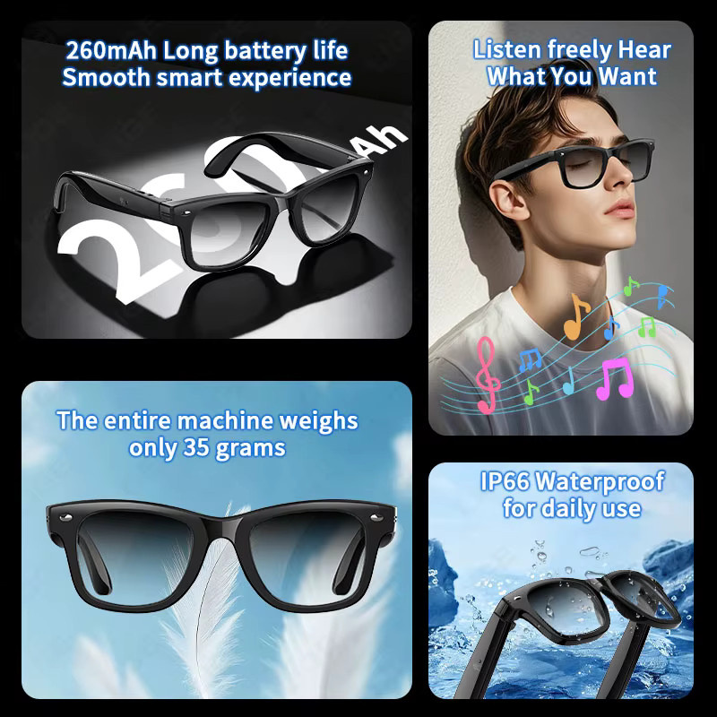 LIGE AI Smart Brille in Schwarz mit Bluetooth, Herzfrequenz-, Blutsauerstoff- und Temperaturmessung sowie Übersetzungsfunktion und Musikwiedergabe - Bild 2
