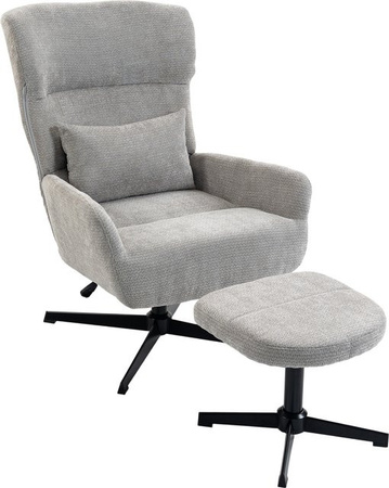 HOMCOM Relaxsessel mit Hocker, drehbarer Loungesessel in Chenille-Optik mit Lendenkissen und Metallbeinen, Cremeweiß