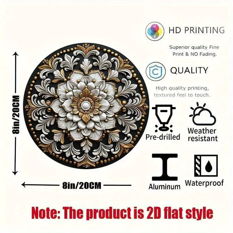 Potdemiel Vintage-Mandala-Wanddekoration aus Metall mit floralem Blumenmuster in Schwarz und Gold, B/H: 20,3 x 20,3 cm - Bild 5