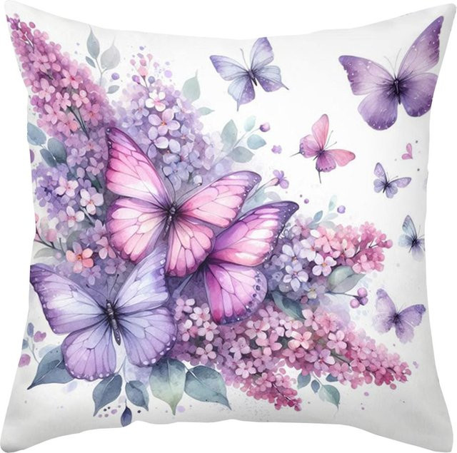 Dekorativer Kissenbezug von JMG Clothing mit Schmetterlingsmuster in Lila, Material: Polyester, B/H: 60 x 60 cm - Bild 1