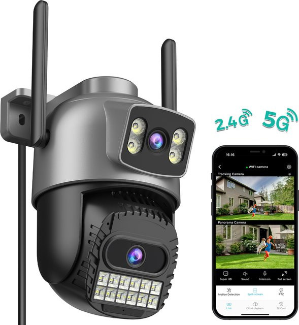BESDER 10MP 5K IP Outdoor Überwachungskamera mit Dual Objektiv, Wifi 5G PTZ Sicherheitssensor, Menschliche Erkennung, Tracking und Nachtsicht, Schwarz - Bild 1