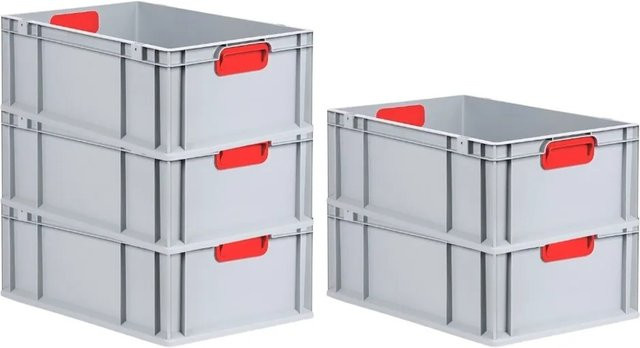 PROREGAL Spar Set 5x Eurobox Nextgen Color Transportboxen mit verstärktem Boden und Griffen, Farbe Rot, H x B x T: 22 x 40 x 60 cm, 44 Liter - Bild 1