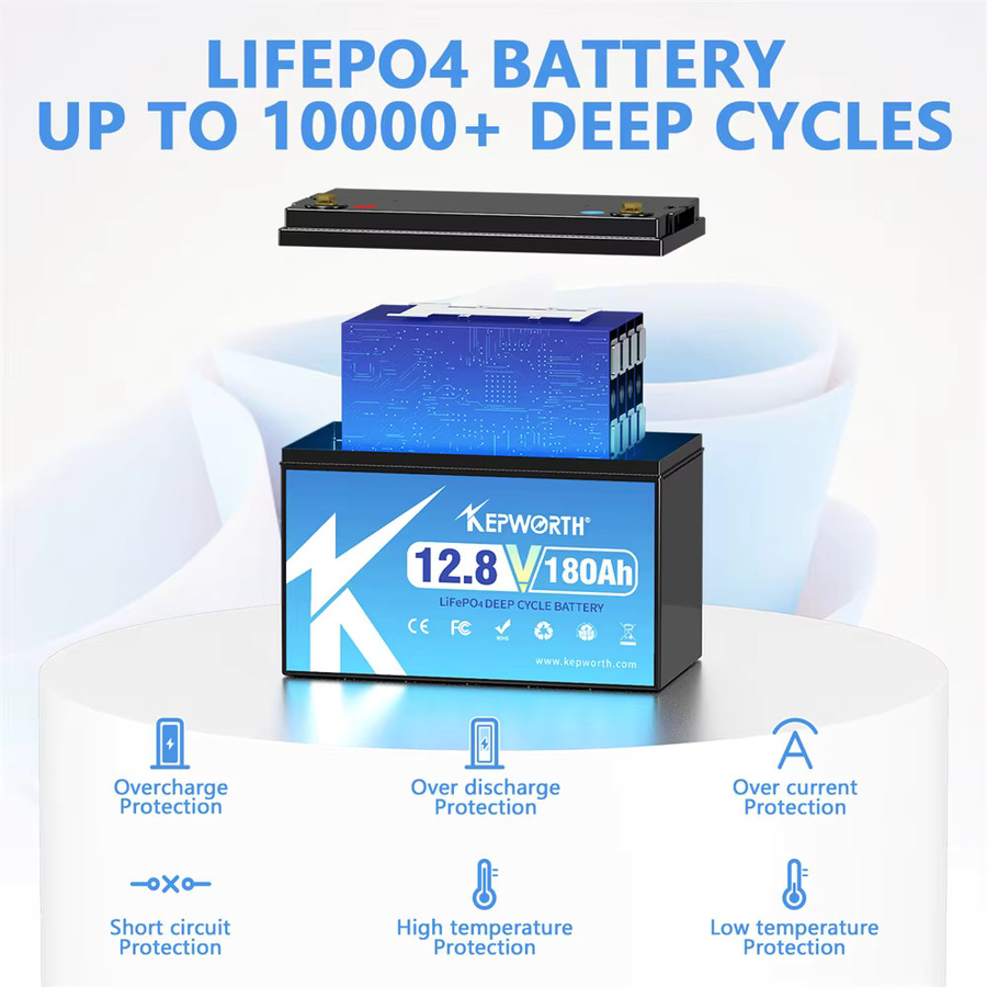 KEPWORTH Lithium-Eisenphosphat-Batterie 12V 180Ah 300Ah mit verbessertem BMS für Wohnmobile, Golfwagen und Off-Grid Anwendungen - Bild 1