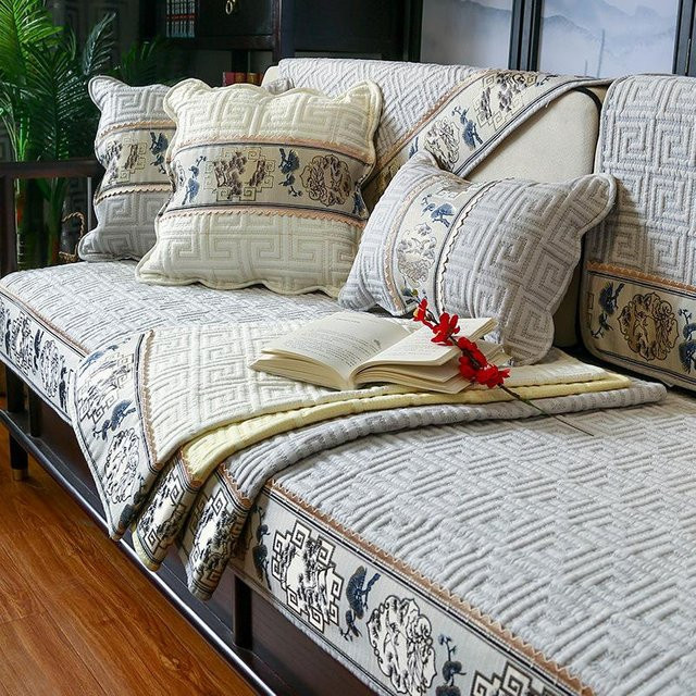 A Family Of Home Textiles Sofa Sitzkissen aus Baumwolle in Beige mit floralem Orient-Design, B/T: 90 x 70 cm - Bild 1