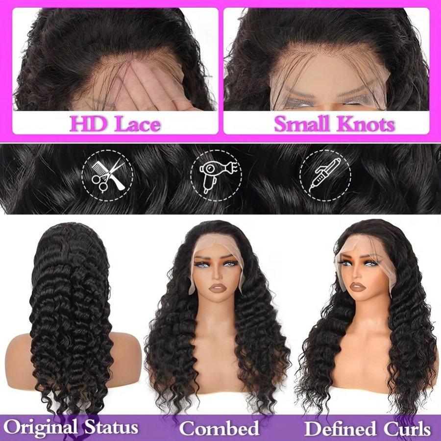 FIUMER Echthaar-Perücke Deep Wave, 13x4 Lace Front, Damen - Bild 4