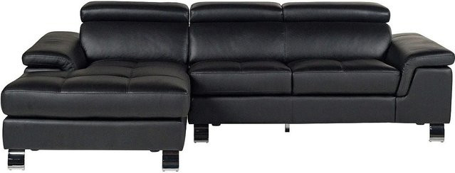 Vente-unique Sofa Mishima L-Form in Schwarz aus Leder ohne Schlafmöglichkeit - Bild 1