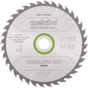 Metabo Kreissägeblatt Cordless Cut Wood Professional für Holz und Metall, Farbe Silber, Durchmesser: 165 mm, Breite: 1,6 mm, Bohrung: 20 mm, Hartmetallbestückung - Bild 1