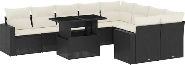 vidaXL 10-tlg. Garten-Sofagarnitur aus Poly-Rattan in Schwarz mit Kissen und L-Form - Bild 1