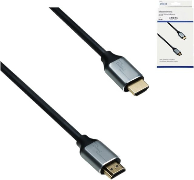 DINIC HDMI 2.1 Kabel Schwarz mit Aluminiumgehäuse, 3 m, 48 Gbps, 4K@120Hz, 8K@60Hz, 3D und HDR sowie Ethernet/LAN - Bild 1