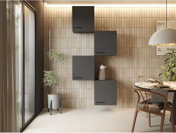 Respekta Wandschrankkombination Oliver 4-teilig in Grau Matt für Küche und Wohnzimmer mit Soft-Close-Türen