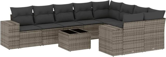 vidaXL 10-tlg. Garten-Sofagarnitur in L-Form aus Polyrattan mit Kissen in Grau - Bild 1