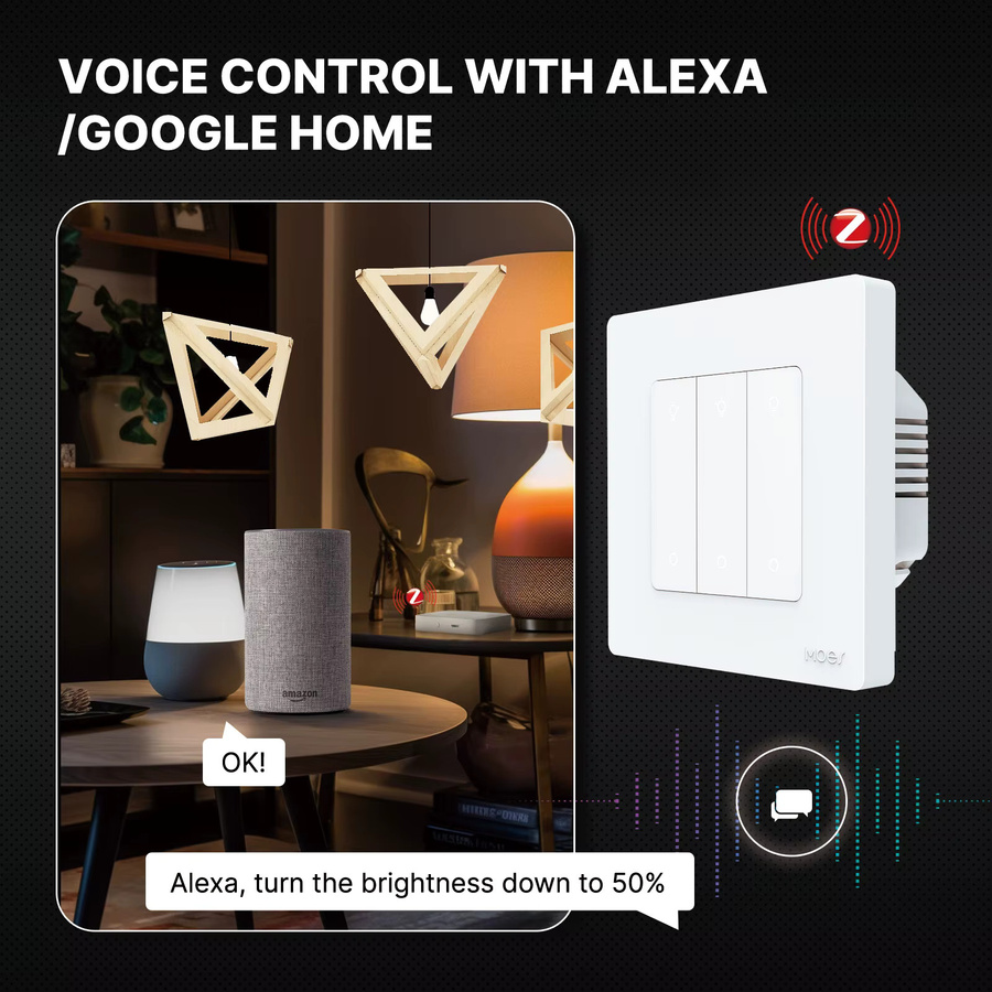 MOES Star Ring Series ZigBee Smart-Dimmerschalter in Weiß zur Lichtsteuerung via Smart Life App, kompatibel mit Alexa und Google Home, 1-3 Gang - Bild 4