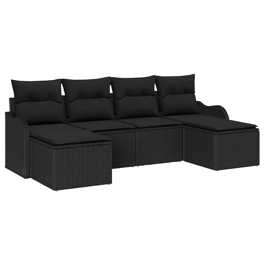 6-teiliges vidaXL Garten-Sofa-Set aus Poly Rattan in Schwarz mit Kissen und pulverbeschichtetem Stahlgestell - Bild 2