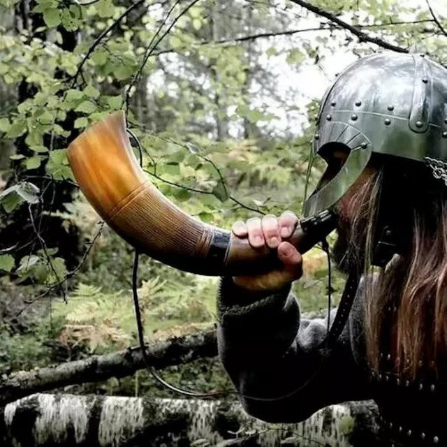 Handgefertigtes Wikinger-Blashorn aus Naturhorn von Xeem Collection in Grau und Braun - Bild 1