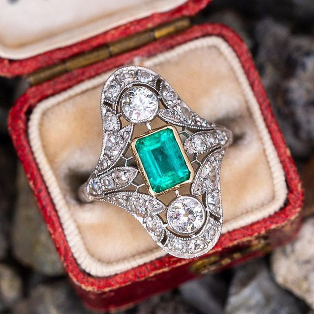 Huitan Ring, Bicolor, Kupfer, Grüne Zirkonia, Damen - Bild 1