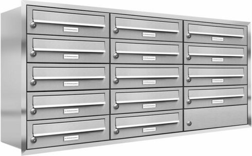 AL Briefkasten für 14 Parteien zur Unterputzmontage, silberfarben, B/H/T: 153,74 x 61,5 x 27,5 cm - Bild 1
