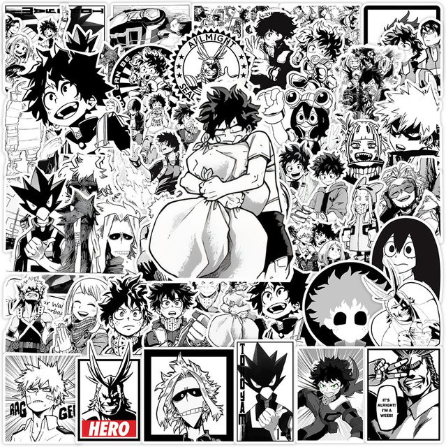 Bandai My Hero Academia Anime Aufkleber, Schwarz-Weiß, Manga-Sticker - Bild 1