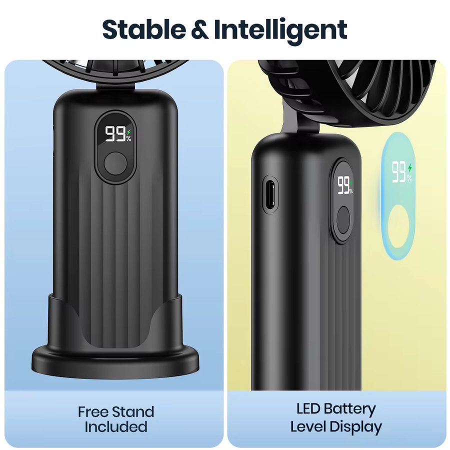 TOPK Mini-Ventilator mit 5000 mAh Akku, tragbarer elektrischer USB-Schreibtischventilator und wiederaufladbarer Handventilator in Schwarz - Bild 5