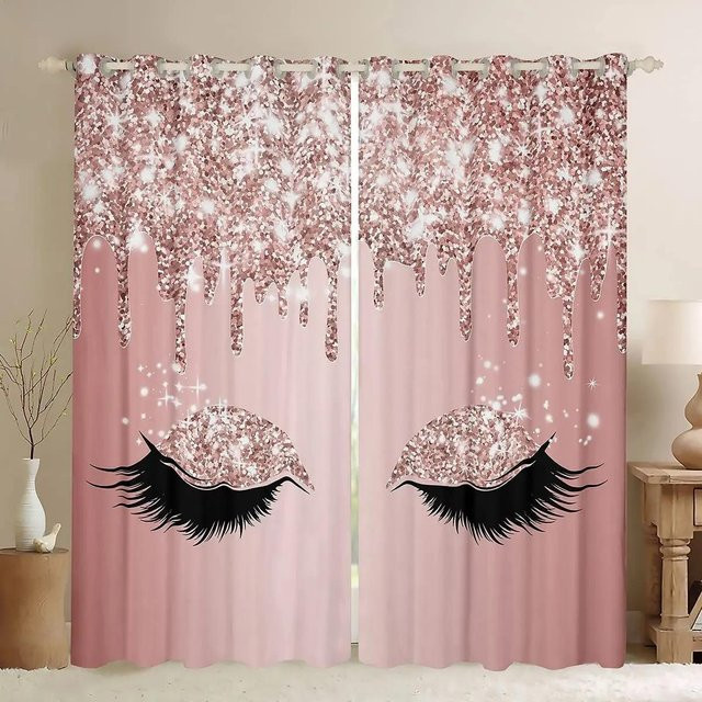 Yiran Furniture Wimpern Vorhänge Hellblau Glitzernd mit Ösen, 2er-Set, B: 65 cm, H: 60 cm - Bild 1