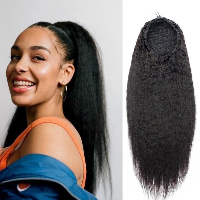 xbeauty Kinky Straight Pferdeschwanz Echthaar-Verlängerung, Naturschwarz # 1B, Damen - Bild 1