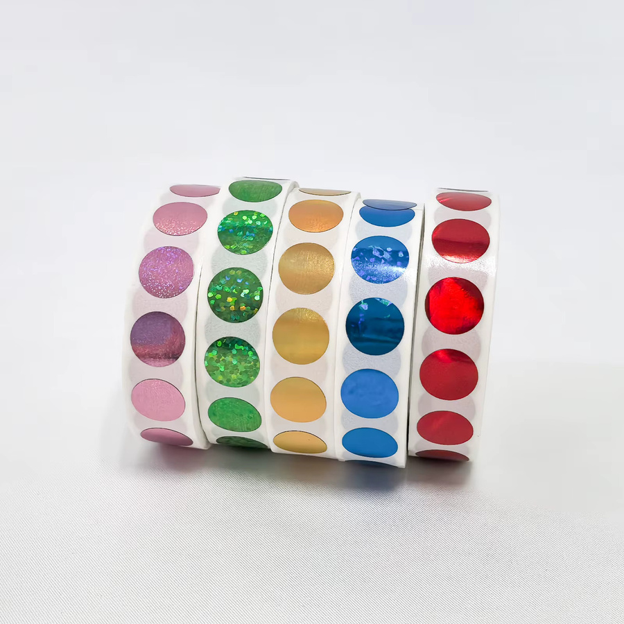 Rubbeletiketten holografisch rund, 1000 Stück, Durchmesser: 1,2 cm, Farbe: Multicolour und Rot - Bild 2