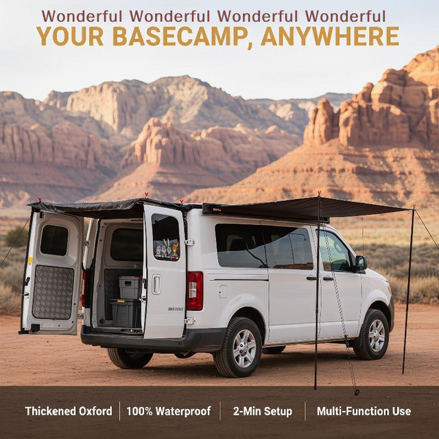 Wasserdichte Wohnmobil-Hecktür-Markise aus schwarzem Oxford-Polyester als Sonnenschutz für dein Camper Van und Outdoor-Camping - Bild 1