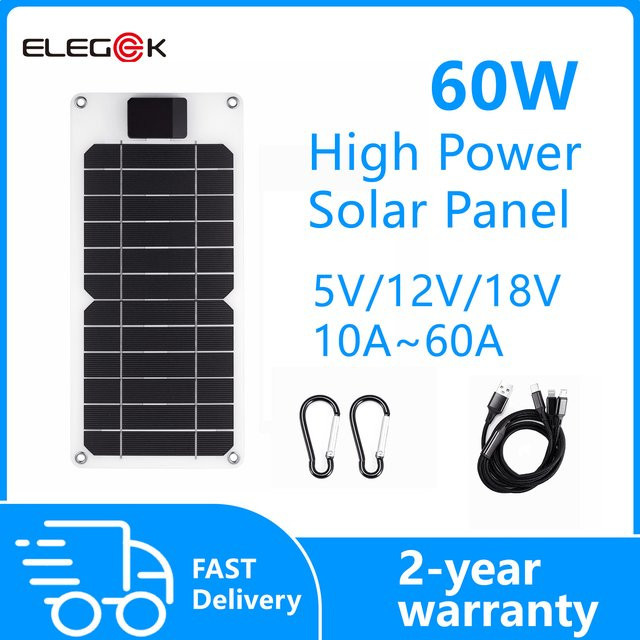 ELEGEEK 60W Solarpanel-Ladegerät mit USB-A Anschluss, weißes tragbares Ladegerät für Mobiltelefone und Camping - Bild 1