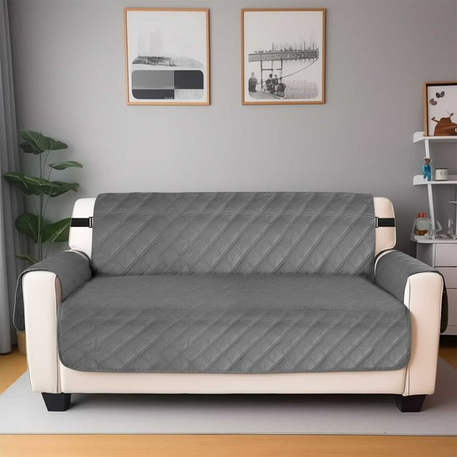Wasserdichter Couchbezug für 4-Sitzer Sofas, rutschfester Sofaüberwurf in Grau, elastischer und waschbarer Möbelschutz aus Mikrofaser - Bild 1