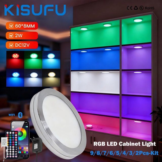 KISUFU Smart RGB LED Deckenstrahler mit Bluetooth und WIFI App-Steuerung, dimmbar, runde Unterschrankleuchte, 12V - Bild 1