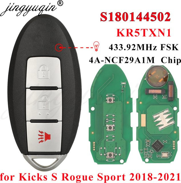 Jingyuqin Smart Auto Schlüssel für Nissan Kicks S und Rogue Sport 2018 2019, Proximity Fob 433MHz Chip 4A, Farbe: Schwarz - Bild 1