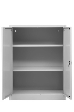 Beistellschrank Basic von BIGBOXX aus Metall in Grau mit Scharniertüren und Regalböden
