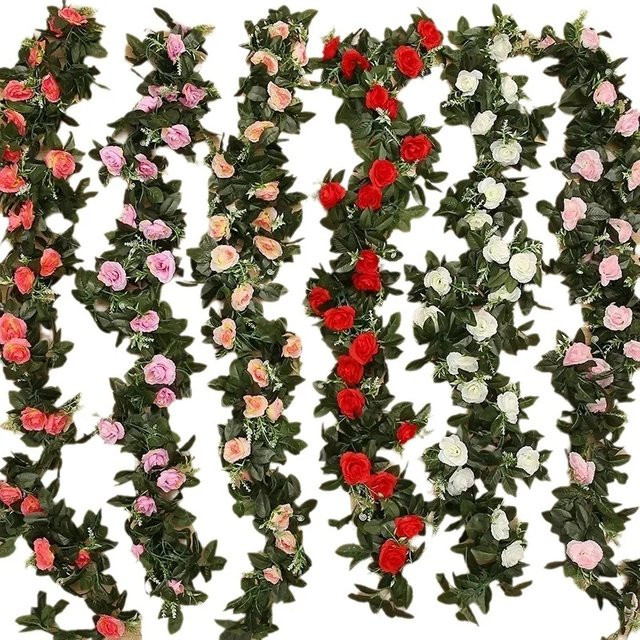 ZQCY Künstliche Rosen-Rebe aus Seide und Rattan als hängende Blumengirlande für romantische Dekorationen bei Hochzeiten oder zum Valentinstag - Bild 1
