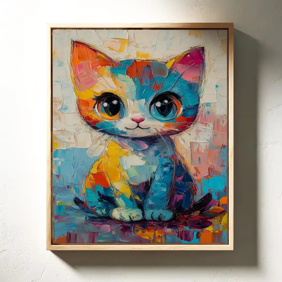 Vibrant Impasto Kitten Portrait Wandbild als abstrakter Kunstdruck in Mehrfarbig auf Leinwand - Bild 5