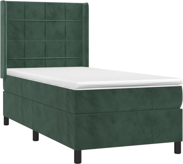 vidaXL Boxspringbett mit Matratze in Dunkelgrün, Hybridbett mit LED-Unterbettbeleuchtung und USB-Anschluss, Samt, B/T/H: 90 x 200 x 118 cm - Bild 1