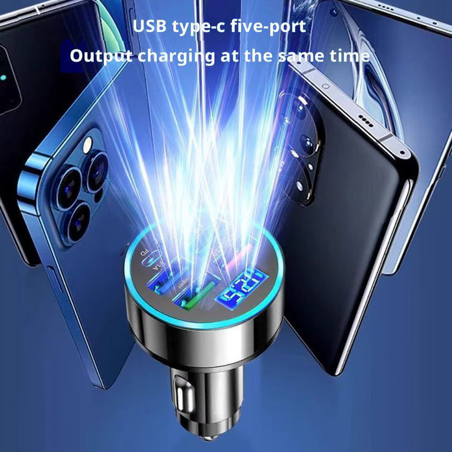 6-in-1 USB-C Autotelefon-Ladegerät-Adapter mit Spannungsanzeige und Dual PD in Schwarz - Bild 5