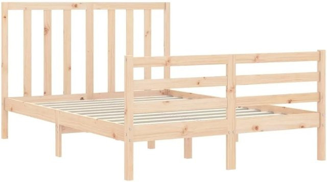 vidaXL Massivholzbett aus Kiefernholz mit Kopfteil in Braun, B/T: 140,5 x 190 cm, rustikale Optik, unbehandelt - Bild 1