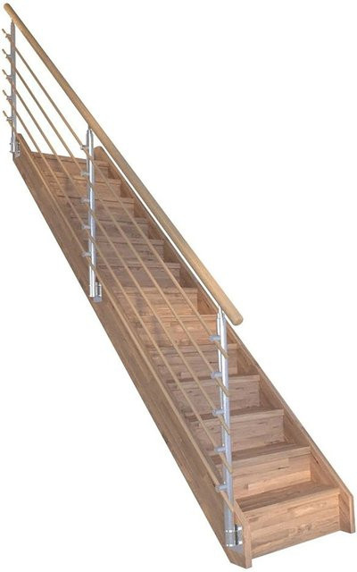 StarWood Treppe Mykonos Pro Eiche Gerade in Braun mit Design-Geländer-Holzstäben und Setzstufen, Breite: 80 cm - Bild 1
