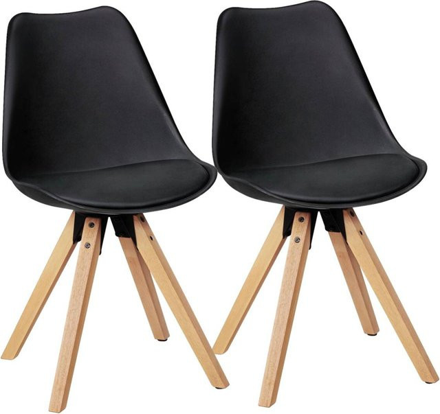 Wohnling Stuhl 2er-Set in Schwarz mit Kunstleder und Hevea Massivholz im skandinavischen Design, B/H/T: 49 x 87 x 52 cm - Bild 1