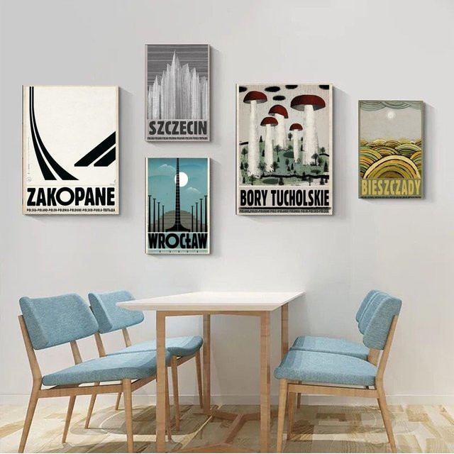 Vintage Wandkunst Poster von Potdemiel mit polnischen Städten Biebrza Solina und Zakopane aus Papier - Bild 1