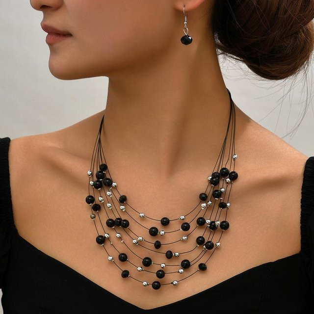 YIRAN Jewelry Schmuckset Halskette & Ohrringe, Perlen, Bunt, Damen - Bild 1