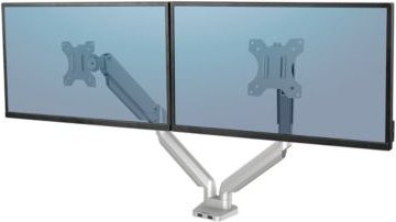 Fellowes Dual Monitorarm Platinum in Silber für 2 Displays bis 32 Zoll mit 2 USB-Ports und Kabelmanagement - Bild 1