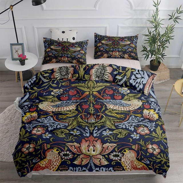 William Morris Bettwäsche-Set mit Blumenmuster im Art Nouveau Stil, Blau, B/H: 135 x 200 cm - Bild 1