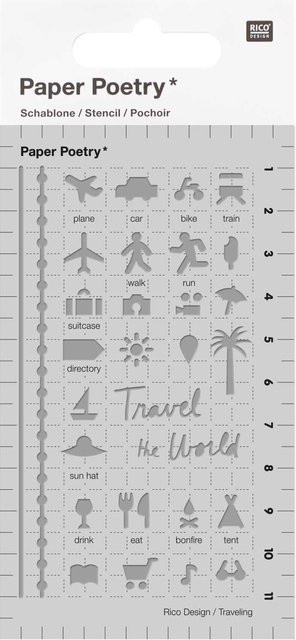 Rico Design Paper Poetry Bullet Diary Schablone Travel, transparent, B: 7 cm, H: 12 cm - Bild 1