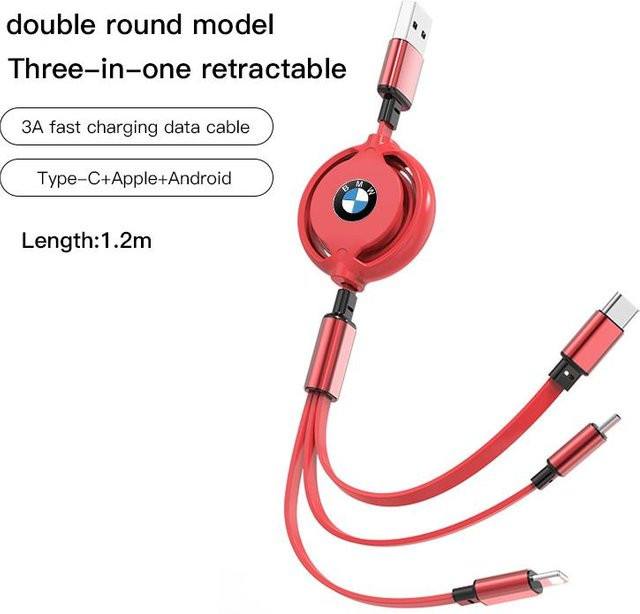 3-in-1 USB-Schnellladekabel für BMW Typ C und Micro-USB in Rot - Bild 1