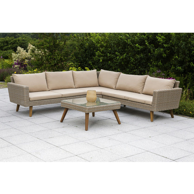 Merxx Garten Eckbank-Gruppe Pamplona 2-tlg. in Beige mit Akazienholz und Auflagen - Bild 2