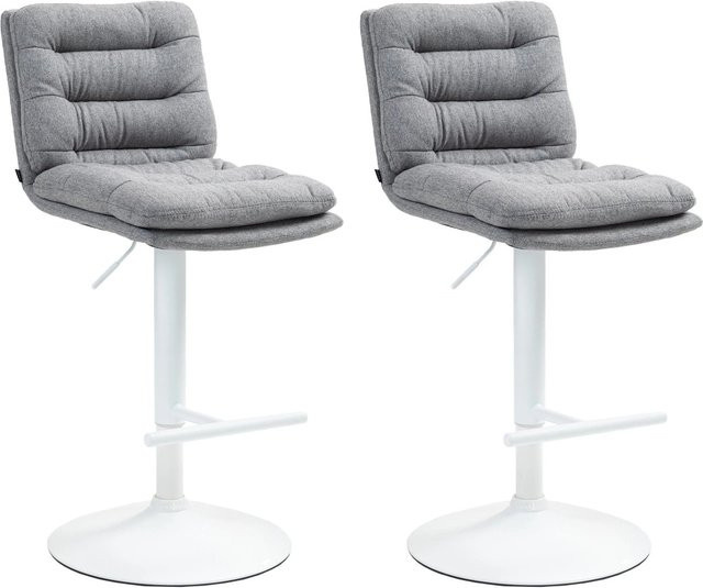 DELUKE Barhocker TURIN 2er Set, grauer Stoff und weißes Design, drehbare Tresenhocker mit Lehne - Bild 1