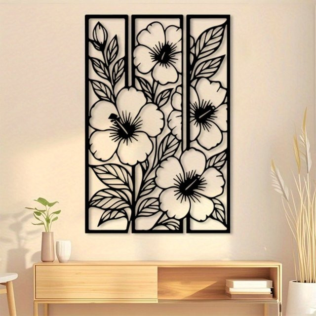 CIFBUY Wanddekoration aus Metall mit Blumenmotiv in Schwarz, 3D-Floral-Design im Industrial-Stil, B/H: 30,48 x 30,48 cm - Bild 1